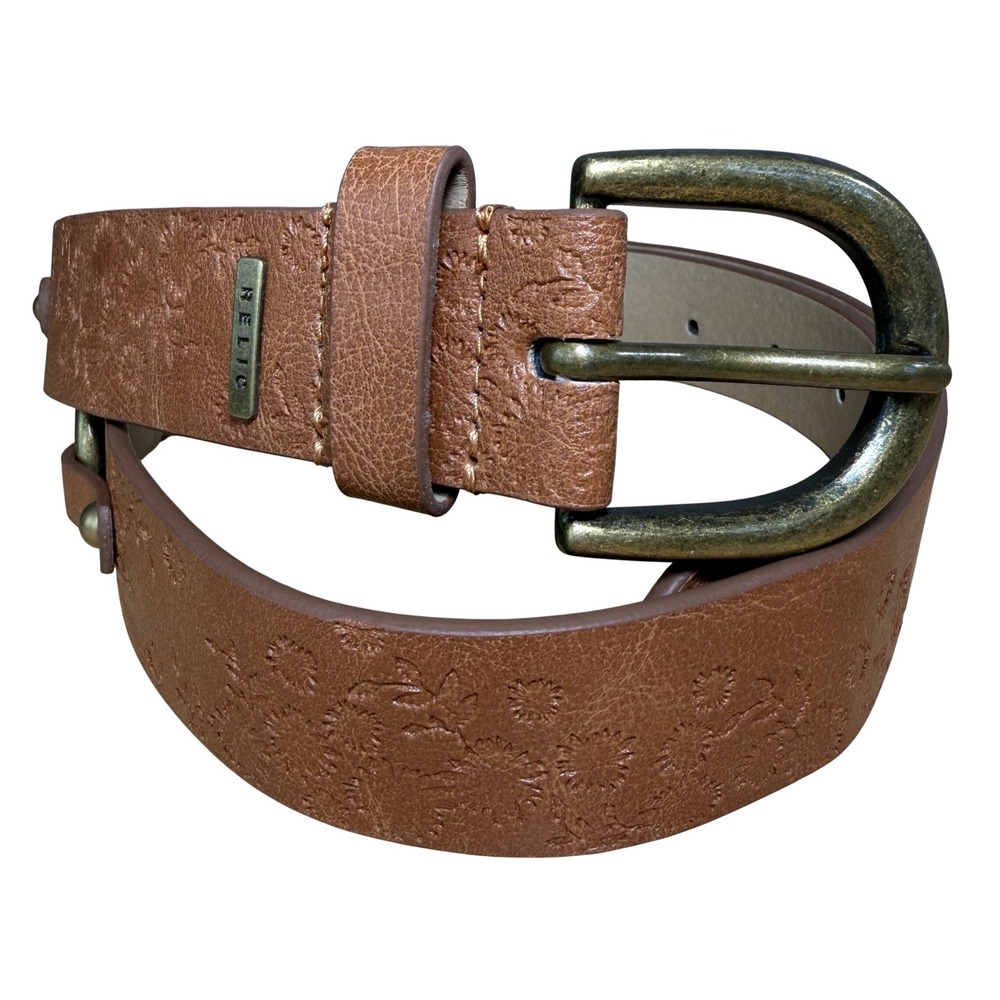 Relic Floral Embossed Belt Womens Medium Brown Faux Leather Western RLJ0422216